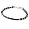 N8420 Bracelet Homme Pierre Howlite Noir Et Perle Demi lune Acier Inoxydable Argenté Artisanal - Bijoux Bracelets en ligne Ninanina