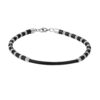 N8420a Bracelet Homme Pierre Howlite Noir Et Perle Demi lune Acier Inoxydable Argenté Artisanal - Bijoux Bracelets en ligne Ninanina