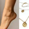 N8513 Chaine de cheville charm soleil or artisanale en argent 925 doré à l'or fin made in france - Bijoux de pieds en ligne Ninanina