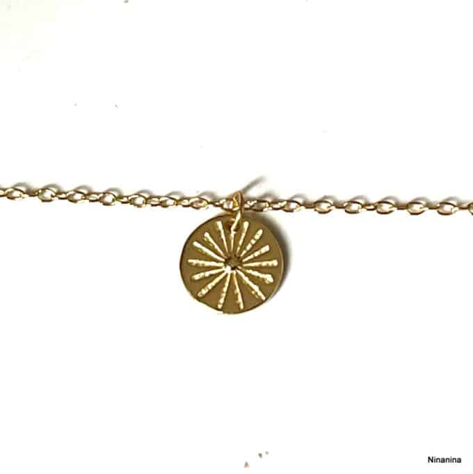 N8513c Chaine de cheville charm soleil or artisanale en argent 925 doré à l'or fin made in france - Bijoux de pieds en ligne Ninanina