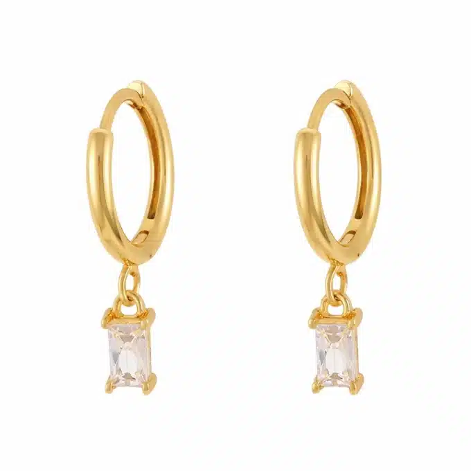 N8500 Mini Créoles Argent Plaqué Or ou Rhodium et Pierre de Zirconium Baguette rectangulaire - Bijoux Boucles d'oreilles en ligne Ninanina