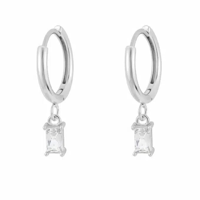N8500d Mini Créoles Argent Plaqué Or ou Rhodium et Pierre de Zirconium Baguette rectangulaire - Bijoux Boucles d'oreilles en ligne Ninanina