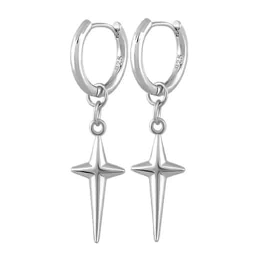 N8539 Boucle d'Oreille Croix Homme Artisanales - Créole Pendentif pointe Argent 925 - Bijoux boucles d'oreilles en ligne Ninanina
