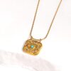 N8547e Collier Oeil Bleu Turquoise Pendentif Carré en Acier Doré – Bijou Protecteur Bohème Chic zirconium - Bijoux Colliers en ligne Ninanina
