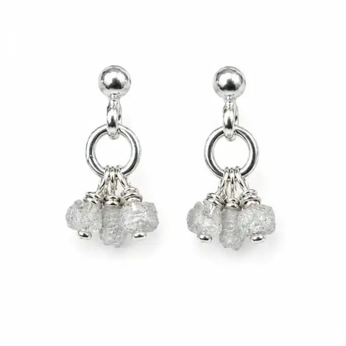 N8570g Boucles d'Oreilles Diamant Femme Artisanales - Diamants Blancs Bruts Véritables Et Argent 925 - Bijoux d'oreille en ligne pierre précieuse en ligne Ninanina