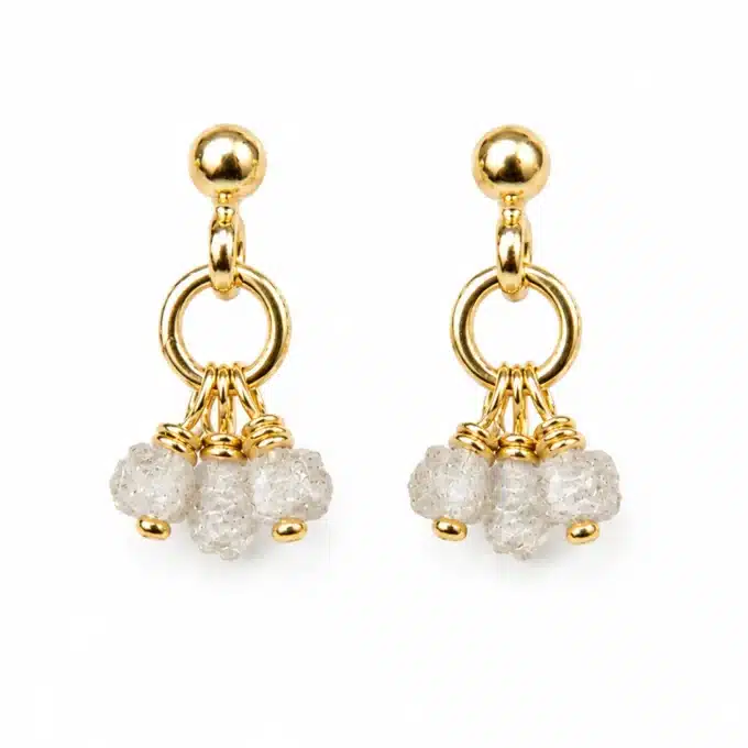 N8571F Boucles d'Oreilles Diamant Femme Artisanal - Clous Plaqué or 14 carats et Diamants Blancs Véritables - Bijoux d'oreille pierre précieuse en ligne Ninanina