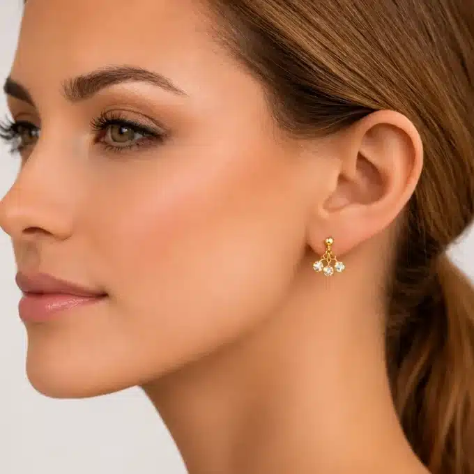 N8571h Boucles d'Oreilles Diamant Femme Artisanal - Clous Plaqué or 14 carats et Diamants Blancs Véritables - Bijoux d'oreille pierre précieuse en ligne Ninanina