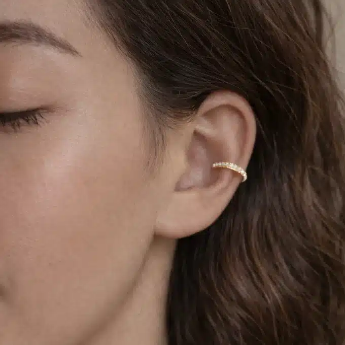 N8514c Ear Cuff Or Plaqué sur Argent 925 avec Zirconium Etincellant - Bijoux d'oreille en ligne Ninanina