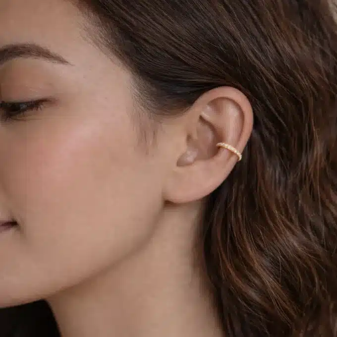 N8514d Ear Cuff Or Plaqué sur Argent 925 avec Zirconium Etincellant - Bijoux d'oreille en ligne Ninanina