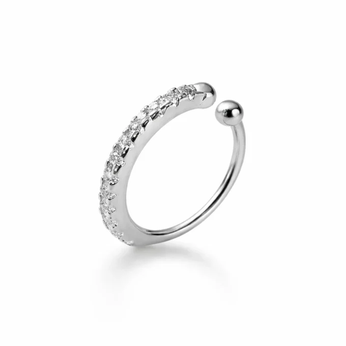 N8515 Ear Cuff Argent 925 - Bijou d'Oreille Serti De Mini Oxydes De Zirconium Brillants - Bijoux d'oreilles en ligne Ninanina