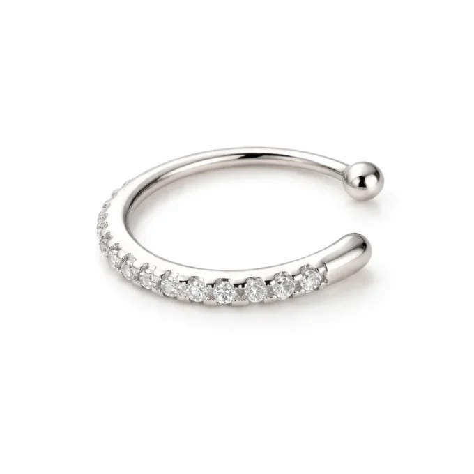 N8515a Ear Cuff Argent 925 - Bijou d'Oreille Serti De Mini Oxydes De Zirconium Brillants - Bijoux d'oreilles en ligne Ninanina