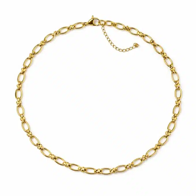 N8597a Collier Ras De Cou Femme Or Artisanal - Maille Ovale Moderne En Acier Doré - Bijoux colliers courts en ligne Ninanina
