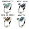 N8600z Bague Gros Orteil Réglable Colorée – Laiton Argenté et Pierre Naturelle - Bijoux de pieds en ligne Ninanina - Copie
