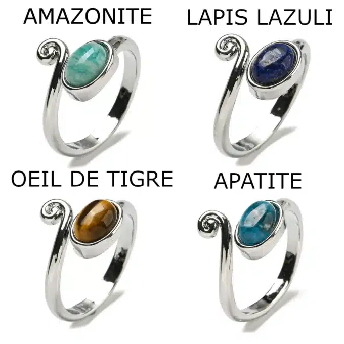 N8600z Bague Gros Orteil Réglable Colorée – Laiton Argenté et Pierre Naturelle - Bijoux de pieds en ligne Ninanina - Copie