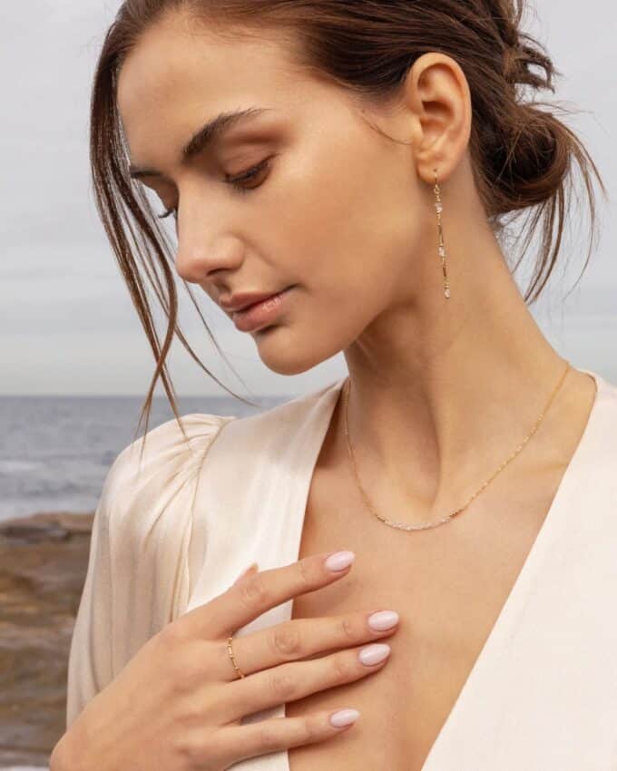 N8532d Collier Diamant Herkimer Artisanal – Chaîne Plaqué Or Gold Filled 14 Carats - Bijoux Colliers femmes en ligne Ninanina