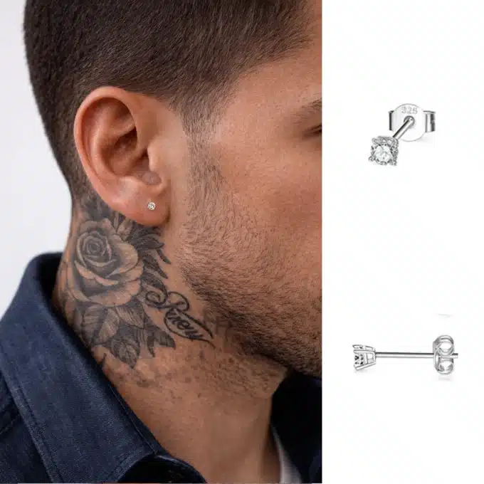 N8605 Boucle D'Oreille Homme Diamant - Clous 4 Griffes Zirconium Argent 925 - Bijoux d'oreilles en ligne hommes Ninanina