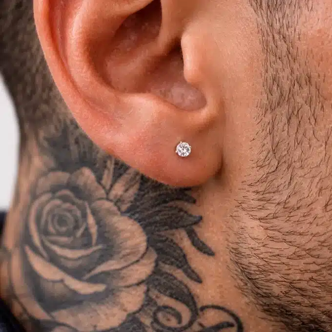N8605c Boucle D'Oreille Homme Diamant - Clous 4 Griffes Zirconium Argent 925 - Bijoux d'oreilles en ligne hommes Ninanina