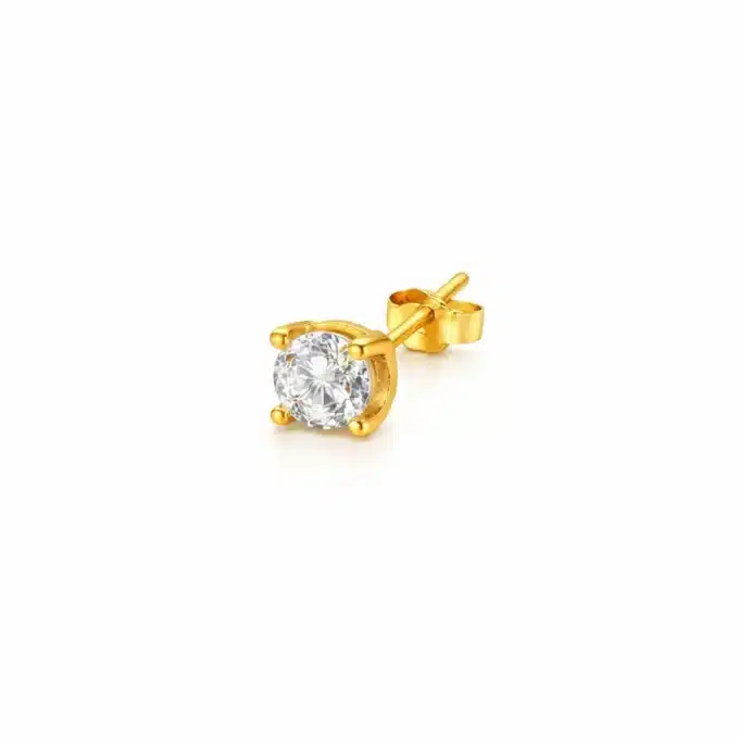 N8606a Puce D'Oreille Diamant Zirconium - Boucle Clou Homme Argent 925 Plaqué Or - Bijoux Boucles d'oreilles en ligne Ninanina