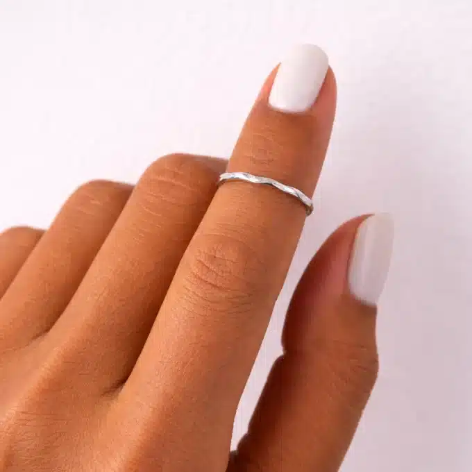 N8621a Bague Bout De Doigt Texturée Femme - Anneau Acier Inoxydable Argenté - Bijoux bagues de phalanges en ligne Ninanina