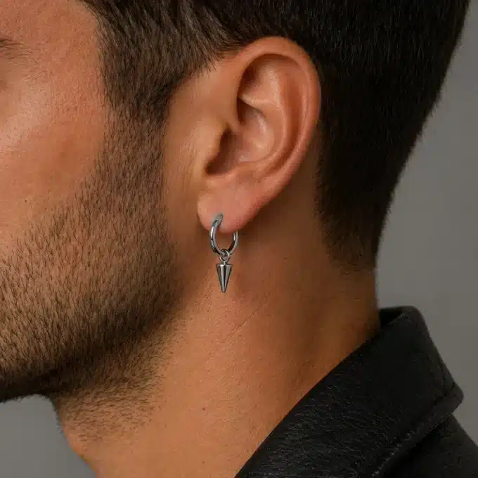 N8626c Boucle d’Oreille Gothique Homme – Créole Pendentif Pointe en Acier Inoxydable - Bijoux d'oreilles hommes en ligne Ninanina