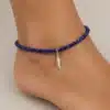 N4796 Bracelet de cheville lapis lazuli naturel plume Argent 925 - Bijoux de pieds femmes en ligne Ninanina