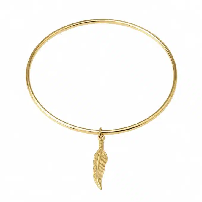 N8634 Jonc Plume or pour femme - Bracelet acier doré - Bijoux bracelets femmes en ligne Ninanina