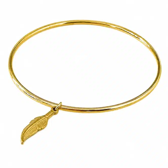 N8634b Jonc Plume or pour femme - Bracelet acier doré - Bijoux bracelets femmes en ligne Ninanina