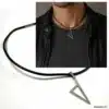 N4396 Collier Pendentif Corse Triangle Homme Acier cordon cuir - Bijoux colliers hommes en ligne Ninanina