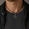 N4396a Collier Pendentif Corse Triangle Homme Acier cordon cuir - Bijoux colliers hommes en ligne Ninanina