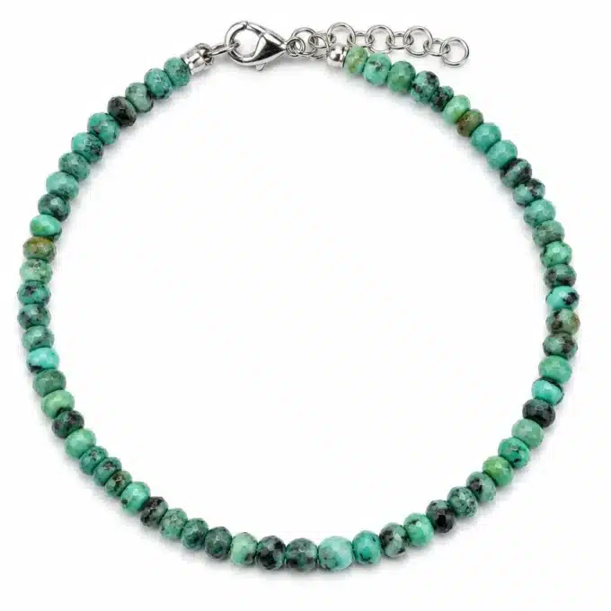 N8649 Bracelet de cheville femme pierre jaspe facettée bleu turquoise et argent - Bijoux de pieds femmes en ligne Ninanina
