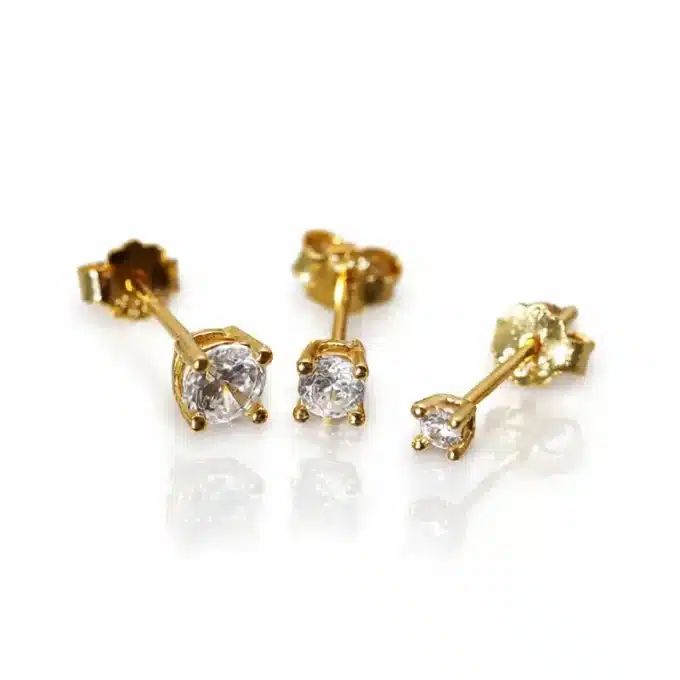 N8607 Trio boucles d'oreilles homme diamant zirconium – Clous argent 925 doré - Bijoux d'oreille en ligne Ninanina