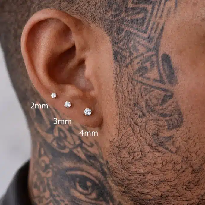 N8607a Trio boucles d'oreilles homme diamant zirconium – Clous argent 925 doré - Bijoux d'oreille en ligne Ninanina