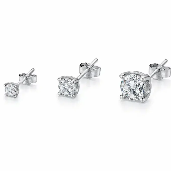 N8607d Trio boucles d'oreilles homme diamant zirconium – Clous argent 925 doré - Bijoux d'oreille en ligne Ninanina