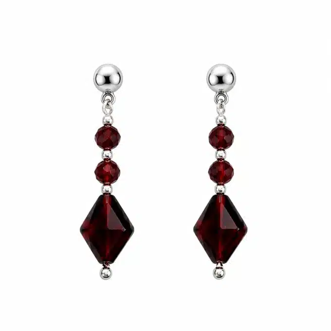 N8642a Boucles d'oreilles pendantes losange grenat plaqué or gold filled - Bijoux d'oreille femmes en ligne Ninanina
