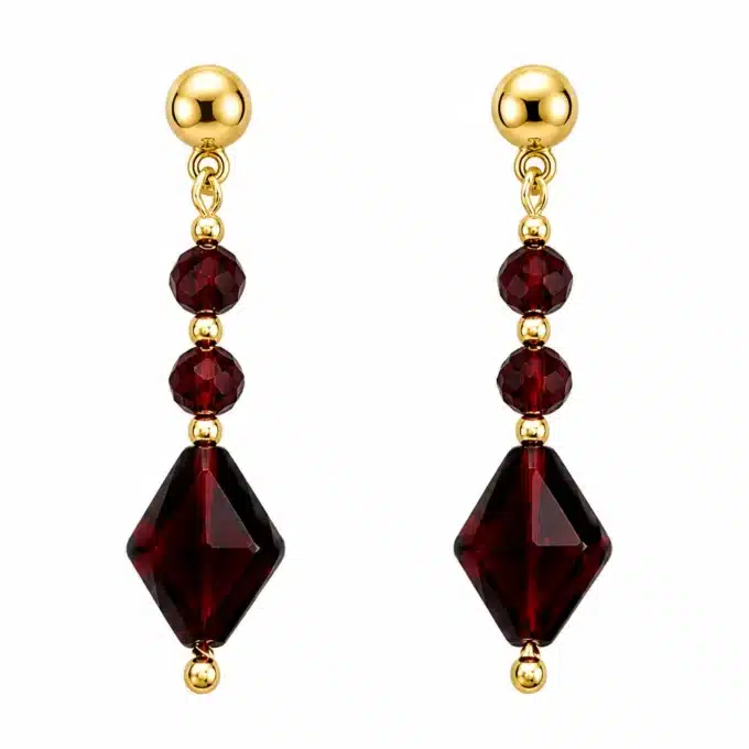 N8642c Boucles d'oreilles pendantes losange grenat plaqué or gold filled - Bijoux d'oreille femmes en ligne Ninanina