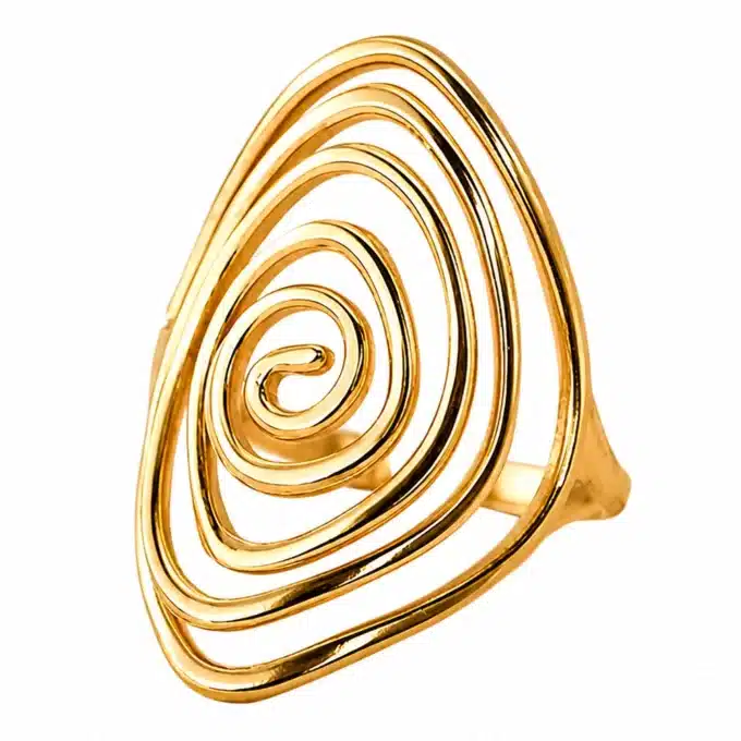 N8643a Bague Spirale Réglable Femme Acier Doré - Design Moderne - Bijoux bagues femmes en ligne Ninanina