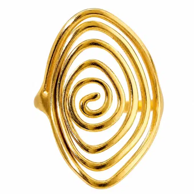 N8643c Bague Spirale Réglable Femme Acier Doré - Design Moderne - Bijoux bagues femmes en ligne Ninanina