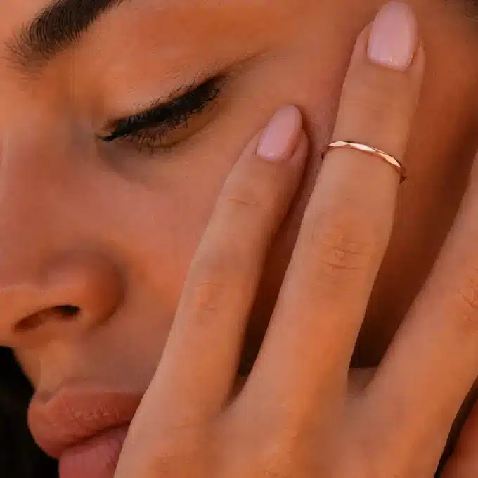 N8644C Bague Bout Doigt Femme - Anneau Facetté Acier Inoxydable rose - Bijoux bagues femmes en ligne Ninanina