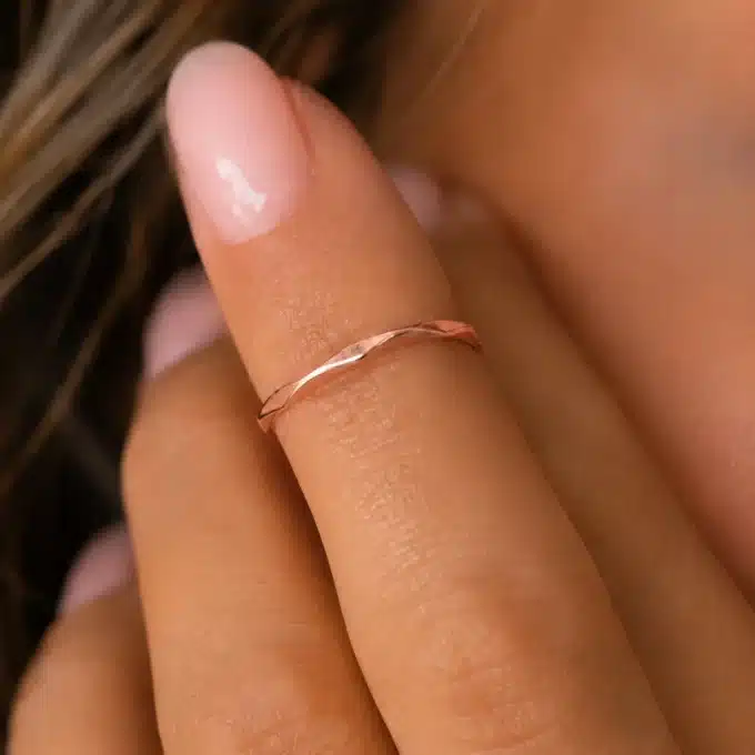 N8644E Bague Bout Doigt Femme - Anneau Facetté Acier Inoxydable rose - Bijoux bagues femmes en ligne Ninanina