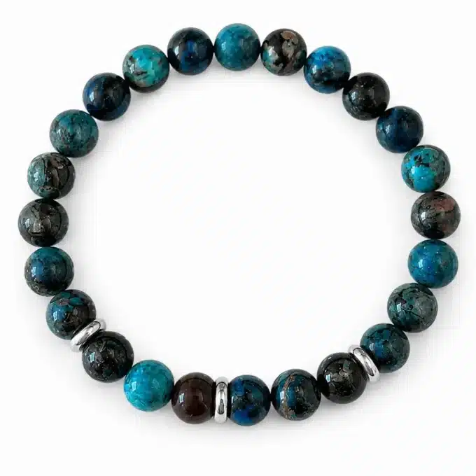 N8654 Bracelet Homme Bleu Pierre Jaspe Et Rondelles Acier Argenté - Bijoux bracelets hommes en ligne Ninanina