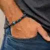 N8654b Bracelet Homme Bleu Pierre Jaspe Et Rondelles Acier Argenté - Bijoux bracelets hommes en ligne Ninanina