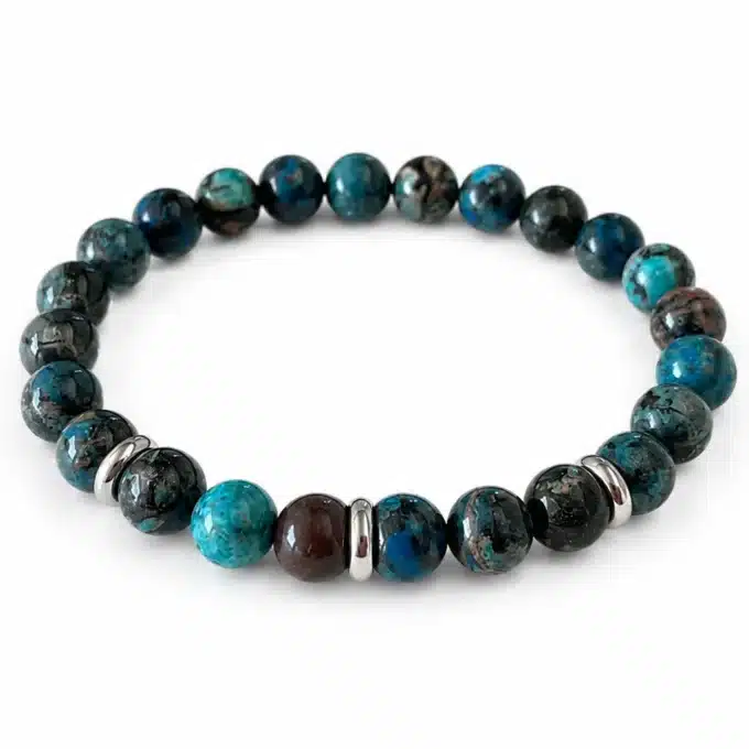N8654c Bracelet Homme Bleu Pierre Jaspe Et Rondelles Acier Argenté - Bijoux bracelets hommes en ligne Ninanina
