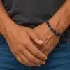 N8654d Bracelet Homme Bleu Pierre Jaspe Et Rondelles Acier Argenté - Bijoux bracelets hommes en ligne Ninanina