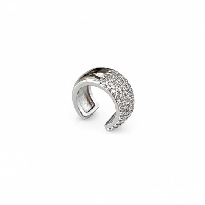 N8660 Manchette d'Oreille Large Acier Inoxydable Argenté – Ear Cuff Femme Pavé de Strass - Bijoux d'oreilles en ligne Ninanina