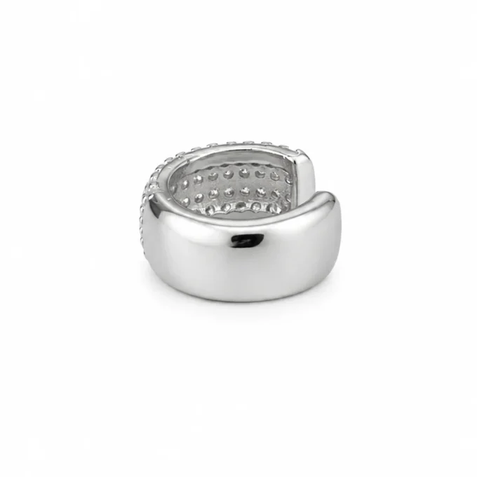 N8660d Manchette d'Oreille Large Acier Inoxydable Argenté – Ear Cuff Femme Pavé de Strass - Bijoux d'oreilles en ligne Ninanina