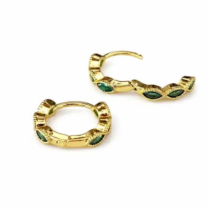 N8661 Boucles D Oreilles Pierre Verte - Créoles Zirconium Et Laiton Doré - Bijoux d'oreilles femmes en ligne Ninanina