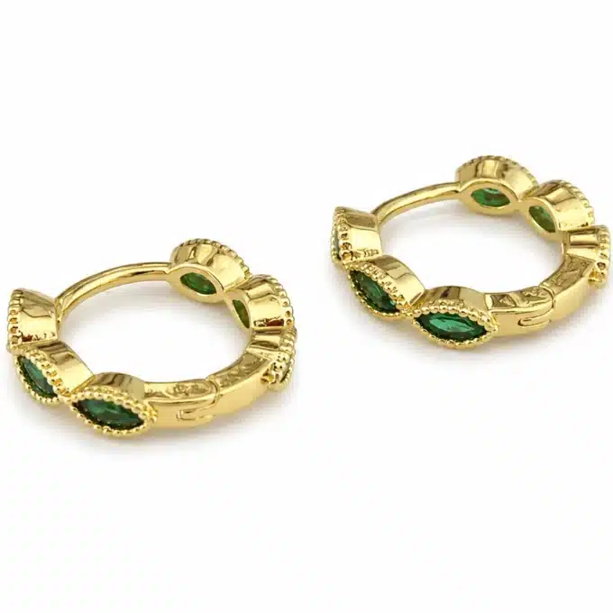 N8661a Boucles D Oreilles Pierre Verte - Créoles Zirconium Et Laiton Doré - Bijoux d'oreilles femmes en ligne Ninanina