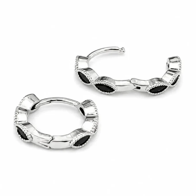 N8662 Creoles Noires Femme - Boucles d'Oreilles Zirconium Et Laiton Argenté - Bijoux d'oreille femmes en ligne Ninanina
