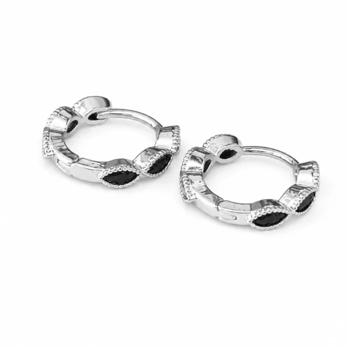 N8662a Creoles Noires Femme - Boucles d'Oreilles Zirconium Et Laiton Argenté - Bijoux d'oreille femmes en ligne Ninanina