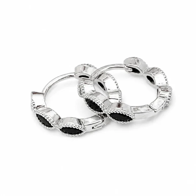 N8662c Creoles Noires Femme - Boucles d'Oreilles Zirconium Et Laiton Argenté - Bijoux d'oreille femmes en ligne Ninanina